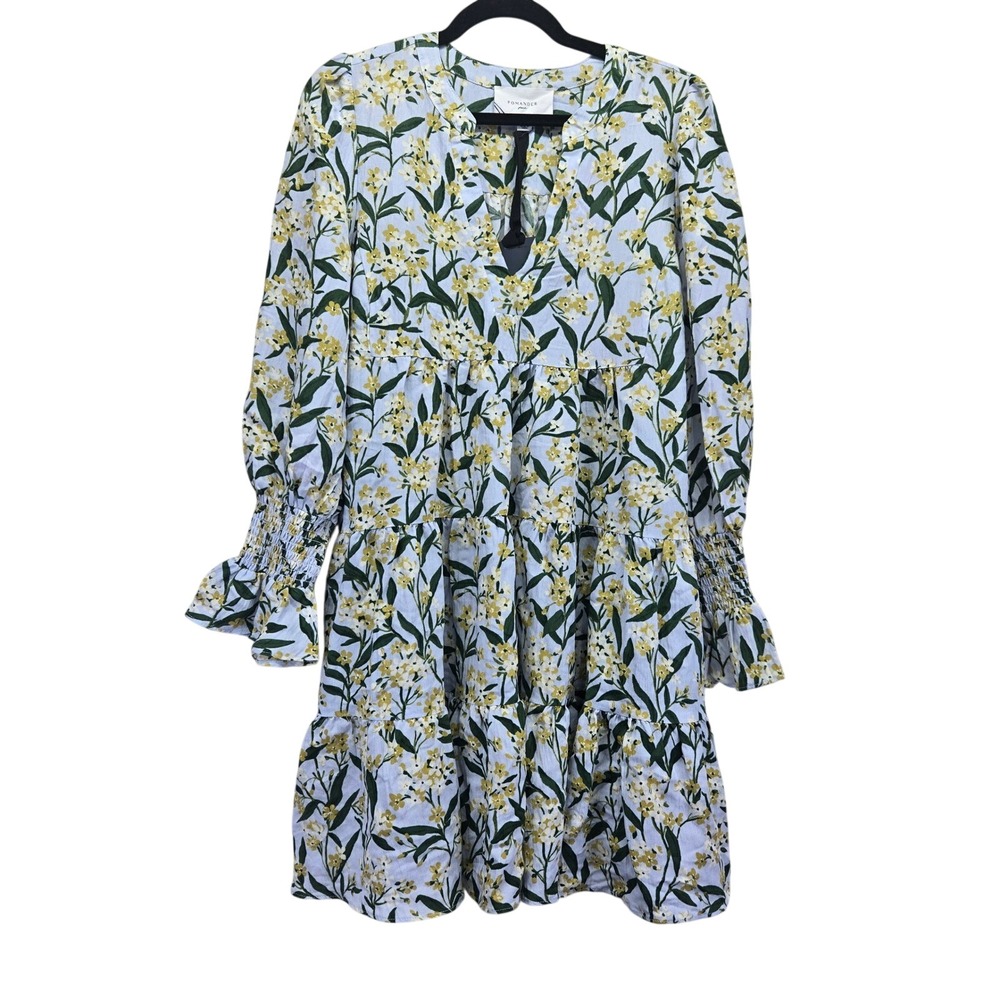 Pomander Place Light Blue Floral Tiered Mini Dress